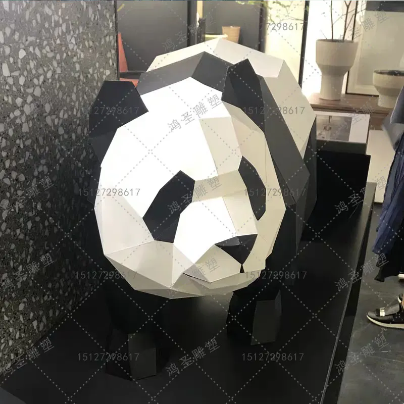 GFRP geometric panda sculpture Chengdu IFS climbing wall panda decoration indoor shopping mall creative section ornaments