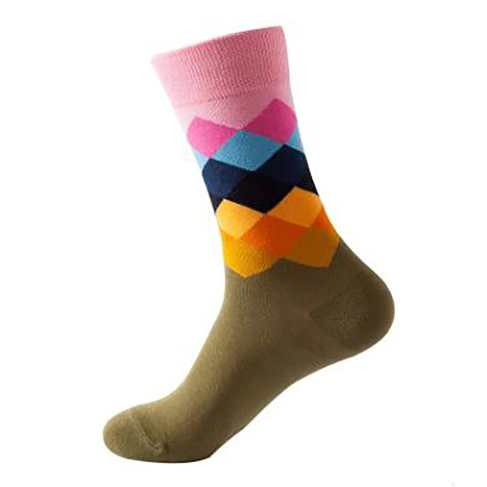 Men\'s/Women Cotton Socks Funny Happy Socks Fine Paragraph Diamond Pattern Argyle Tube Geometric Funny Party Dress Combed Socks