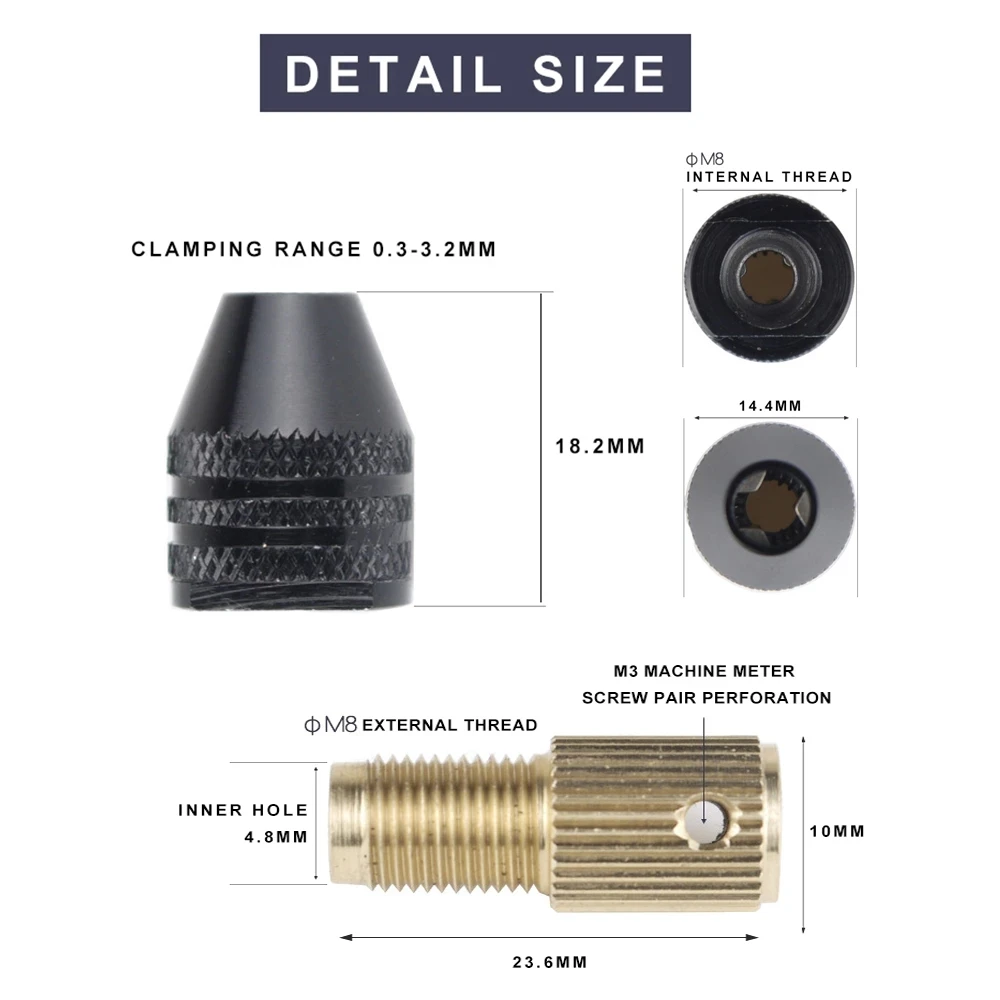 Drill Chuck 0.3-3.2mm Mini 3 Jaw Drill Bit Adapter Rod 2/2.3/3/3.17/5mm Holder Clamp Shaft Motor Tools Electric Drill Chuck