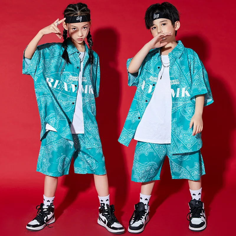 Kid Hip Hop Clothing Geometry Oversized Harajuku Shirt Top Streetwear Summer Shorts for Girls Boys Jazz Dance Costume Clothes