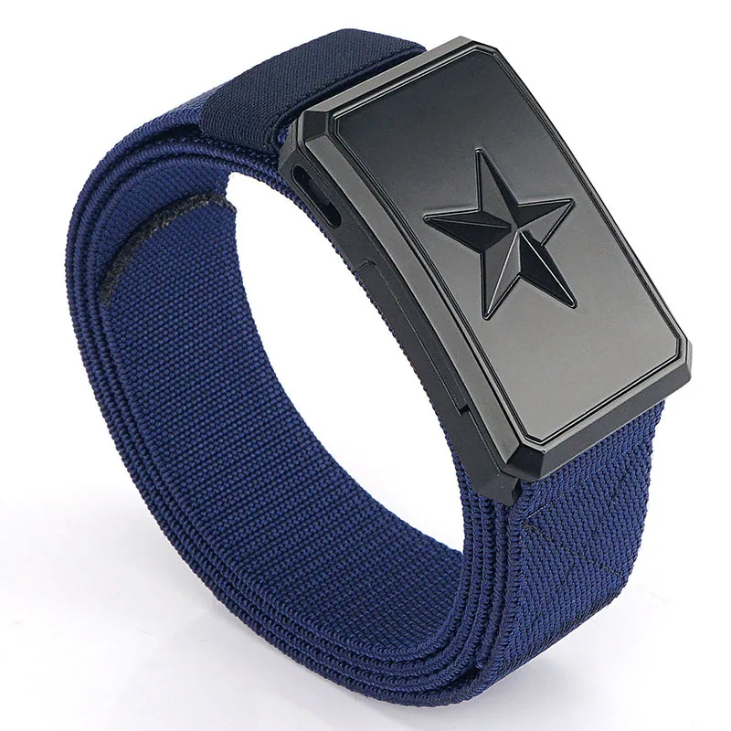 Five Pointed Star Magnetic Buckle Belt Men Tactical Elastic Nylon Belts Mens All-match Youth Military Training Canvas Cinturon