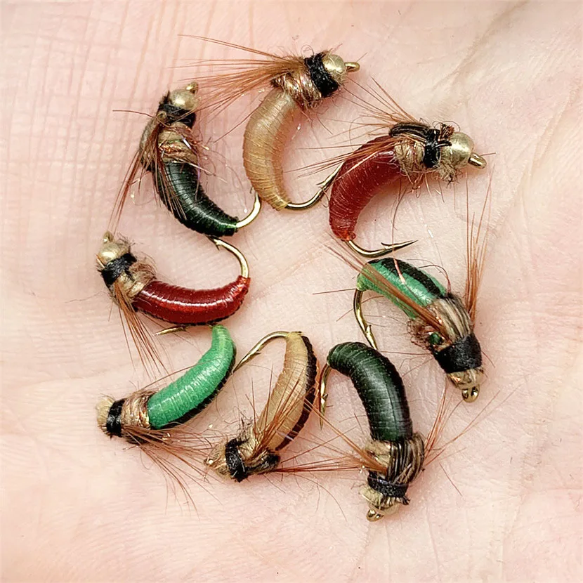 4/8Pcs/Box Worm Brown Nymph Fly Deer Hair Beetle Trout Fly Fishing Fly Bait Fishing Lure