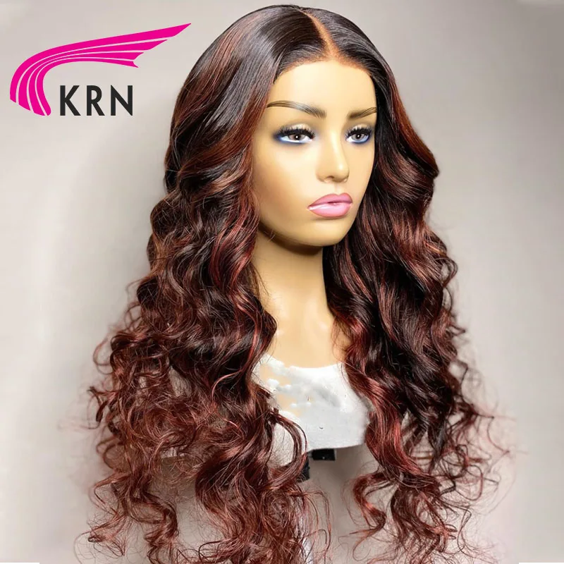 KRN Highlight Red Colored Lace Front Human Hair Wigs For Women Human Hair Wigs Highlight 13X4 Brazilian Remy Wavy Lace Front Wig