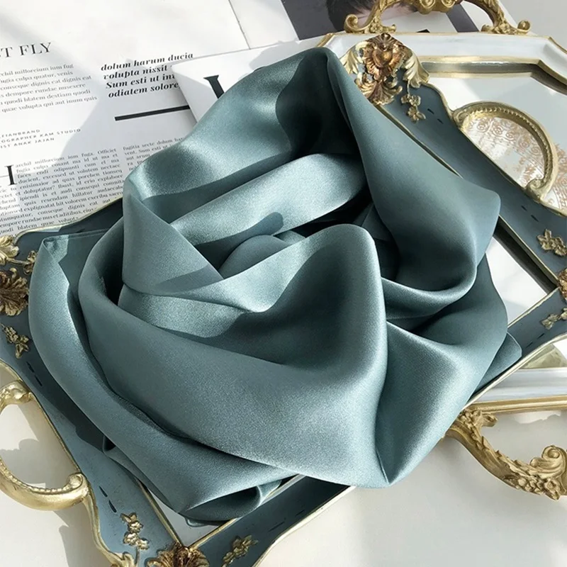 Solid 100% Natural Silk Scarf Neckerchief Women Ladies Luxury Narrow Long Ring Silk Scarf Wraps Double Layer 145*16cm