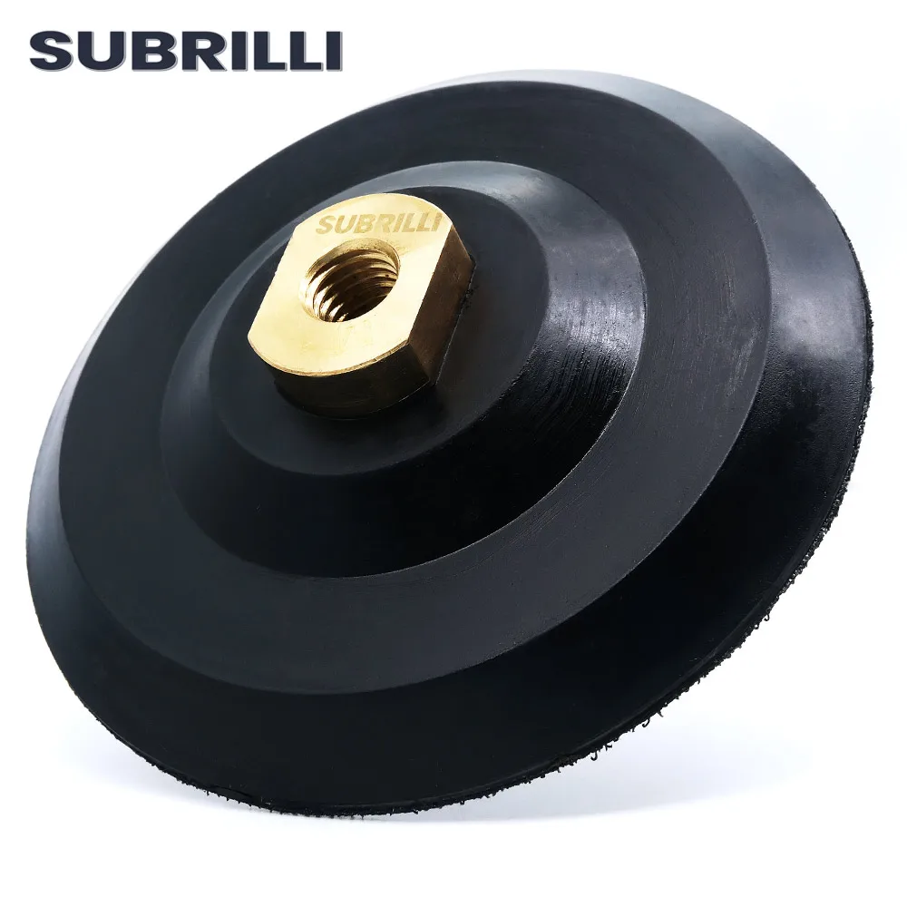 

SUBRILLI 5 Inch Hook And Loop 125mm Rubber Backer Sandpaper Holder Diamond Polishing Pad Wheel Adapter M14 5/8-11 Thread