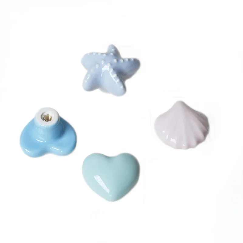 Ceramic Knob heart sea star shell Children Room Furniture Hardware Cabinet Knobs wardrobe bookcase Drawer Pull handle