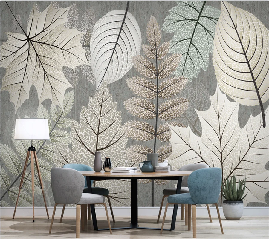 

wellyu Custom mural Nordic modern minimalist plant leaf veins retro maple leaf TV background living room background wallpaper