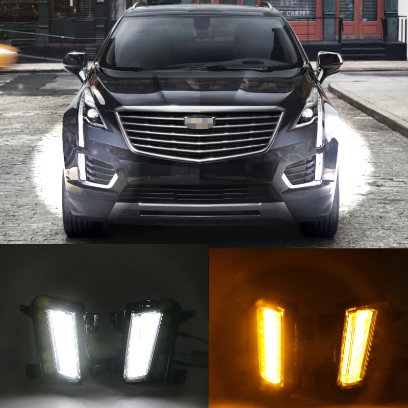 Led daytime running lights for Cadillac XT5 2016 2017 2018 2019 2020 Fog lamp drl with yellow turning signal lamp