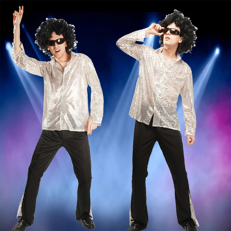 Adult  80's Hippies Disco Costume Funny  Hippy Outfits Dress Up Halloween Cosplay Costumes for Man