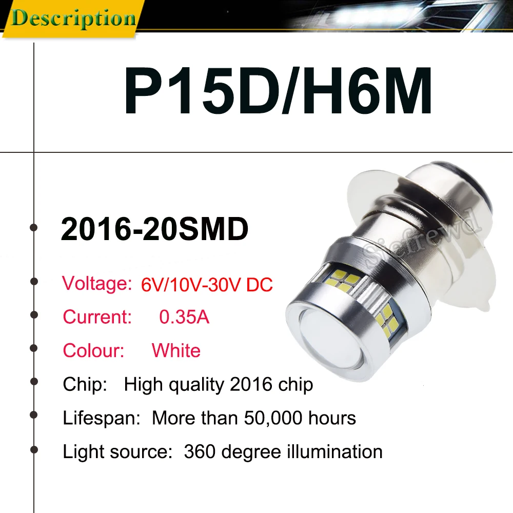 1 pçs p15d P15D-25-1 px15d t19 h6m led moto farol lâmpada hi-lo feixe branco 6000k scooter ciclomotor lâmpada de luz dianteira 6v 12v dc