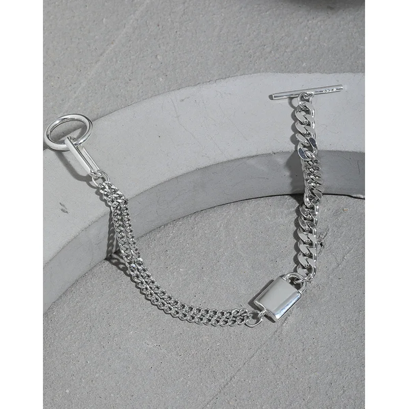 

CHOZON 100% 925 Sterling Silver Minimalist double-layer chain with OT buckle lock Bracelets for Women Unisex Wrist Jewelry Gift