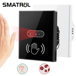 SMATRUL Wall Smart Light Switch Infrare IR Sensor No Need Touch EU UK 220V 110V Glass Screen Panel Electrical Power On Off Lamp