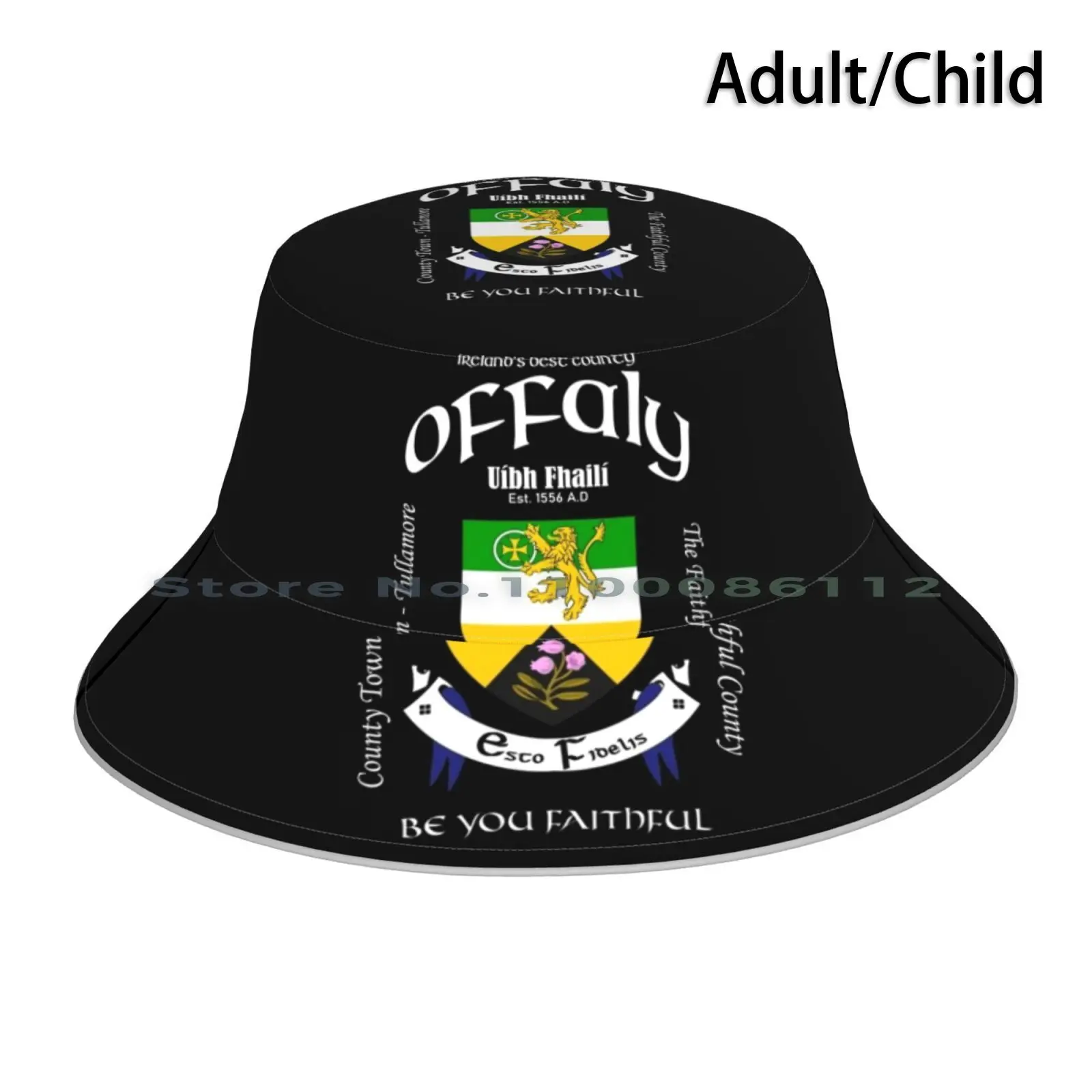 Ireland-Offaly Bucket Hat Sun Cap Offaly County Irish American Ancestor Crest Coat Of Arms Designed In Ireland American Irish