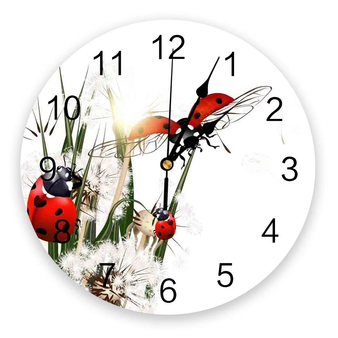 Dandelion And Ladybug Wall Clock Kitchen Home Living Room Decorative Kitchen Wall Decor Hanging Clock