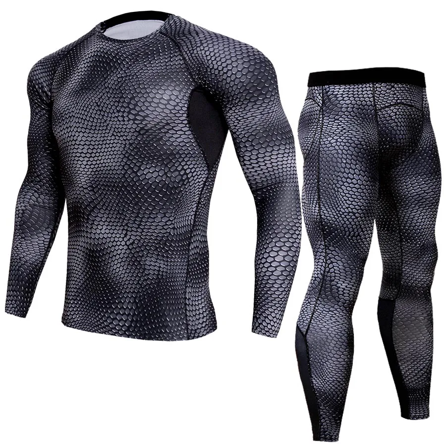 Men Fitness Compression Shirt Pants Sets Running Suit Jogging Clothes Gym Leggings Tracksuit Training Sportswear MMA Rashguard