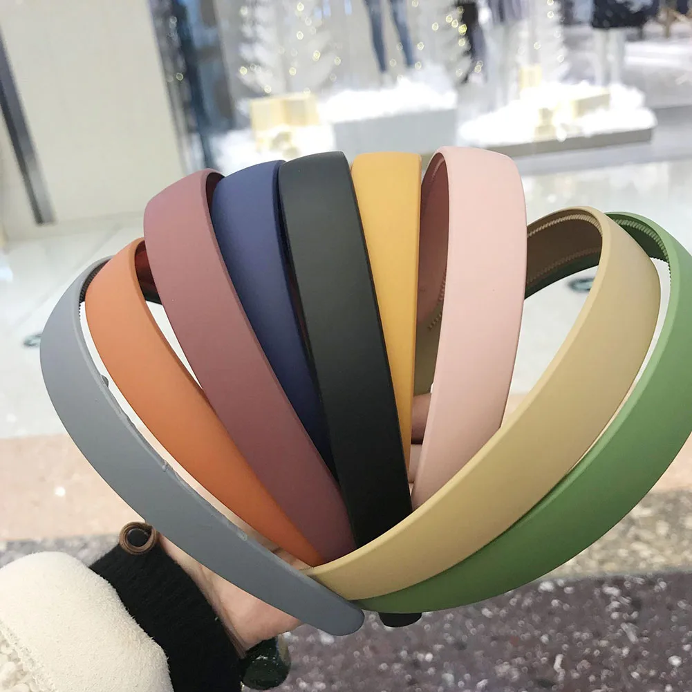 Hot 1PC Plastic Fashion Frosted Wide Headband Hair Band Headwear Bezel Hair Accessories For Woman Satin Covered Resin Hairbands