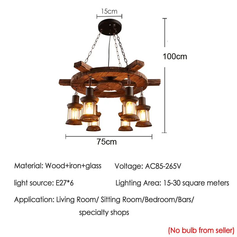 Industrial Vintage Chandelier Bar Cafe Restaurant Dining Room Light Boat Woodenglass Lamps Living Room Pendant Lamp Headlights