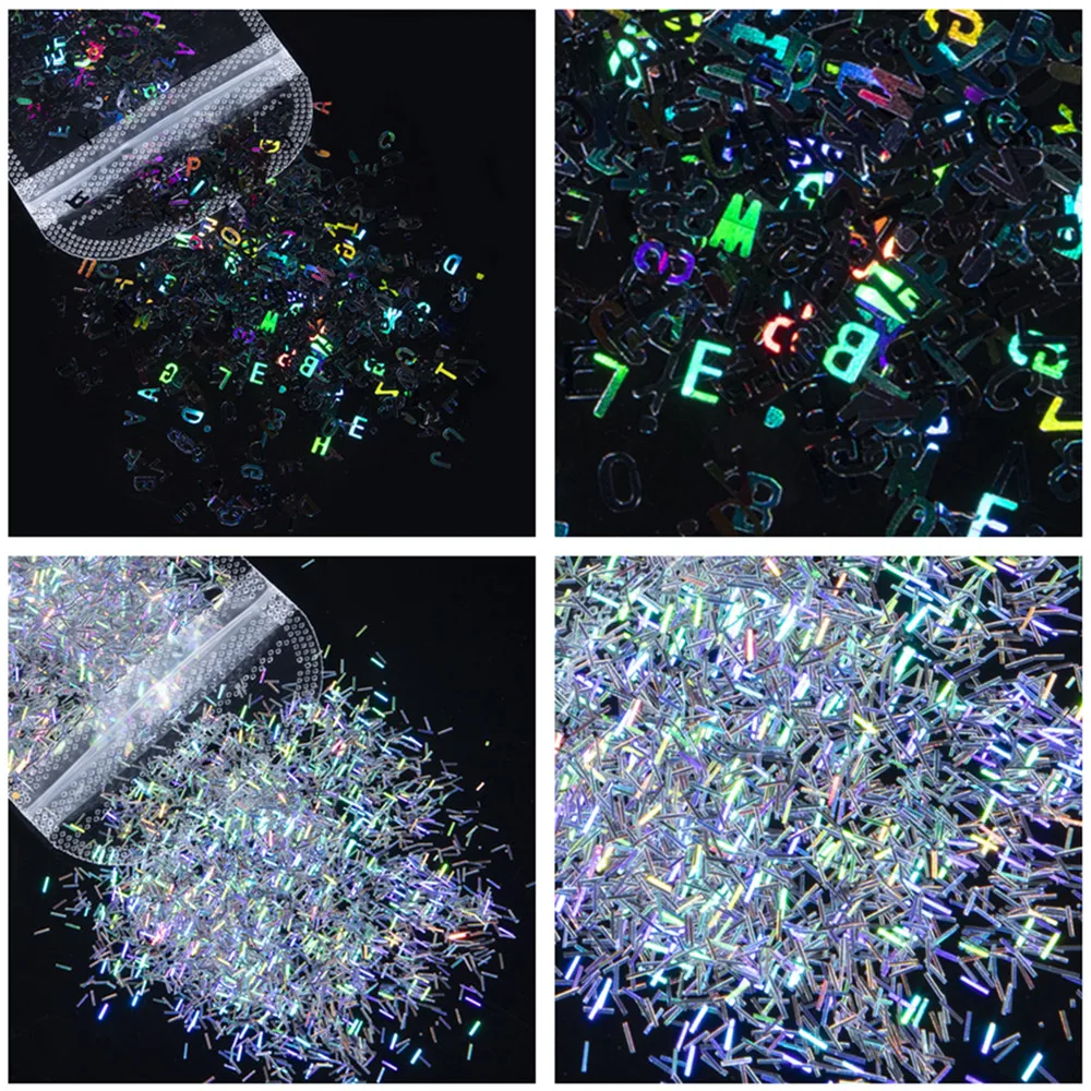 1 Bag Holographic Letter Nailart Sequins Paillette Alphabet Number Mix Glitter Nail Art Decorations Accessories Ultrathin Flakes