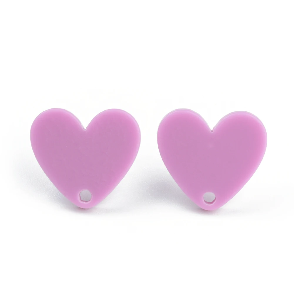 20pcs 14*15.5mm 925 Silver Needle Stud Earrings Colorful Heart Shape  Acrylic Helix Cartilage Tragus Lobe Ear Piercing Jewelry