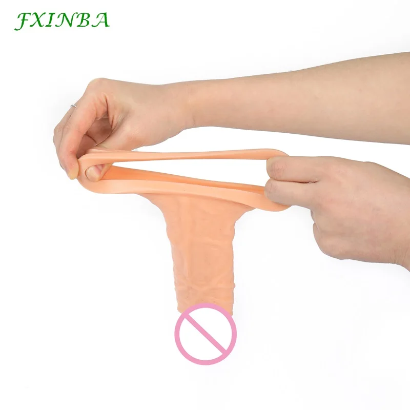 FXINBA 21cm Realistic Large Penis Sleeve Extender Large Reusable Penis Condom Delay Extension Sex Toy for Men Cock Enlarger