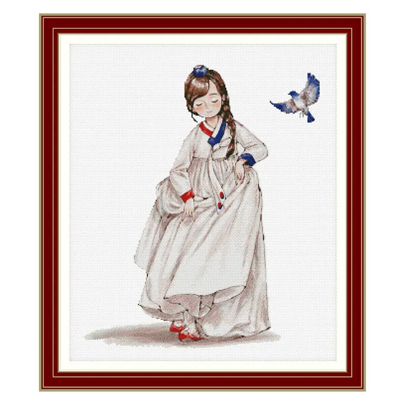 Fishxx Cross Stitch Kit New Product E1143 Dancing Hanbok Girl Bedroom Painting Hand Embroidery Decoration