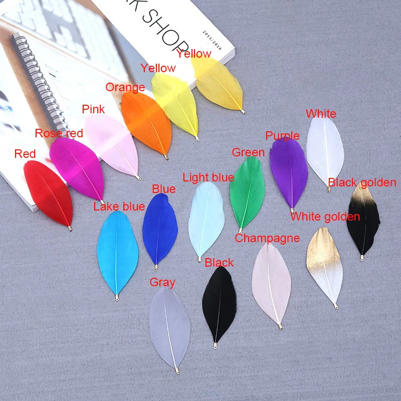 50 Pcs Natural Goose Feathers with Metal Clip Cap Plumes Colourful Swan Plumas Plume for Jewelry Pendent Craft DIY Accessories