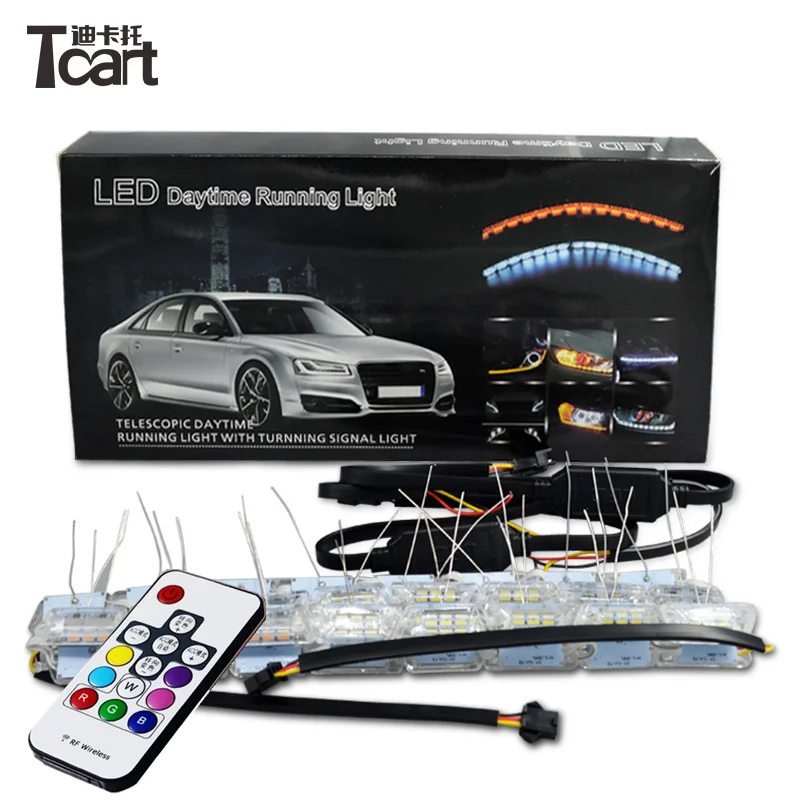 Tcart RGB Led Daytime Running Lamps DRL Remote Control Colorful Tear-Eye Light Strip For Audi TT MK2 8j 2006-2014 Car Accessorie