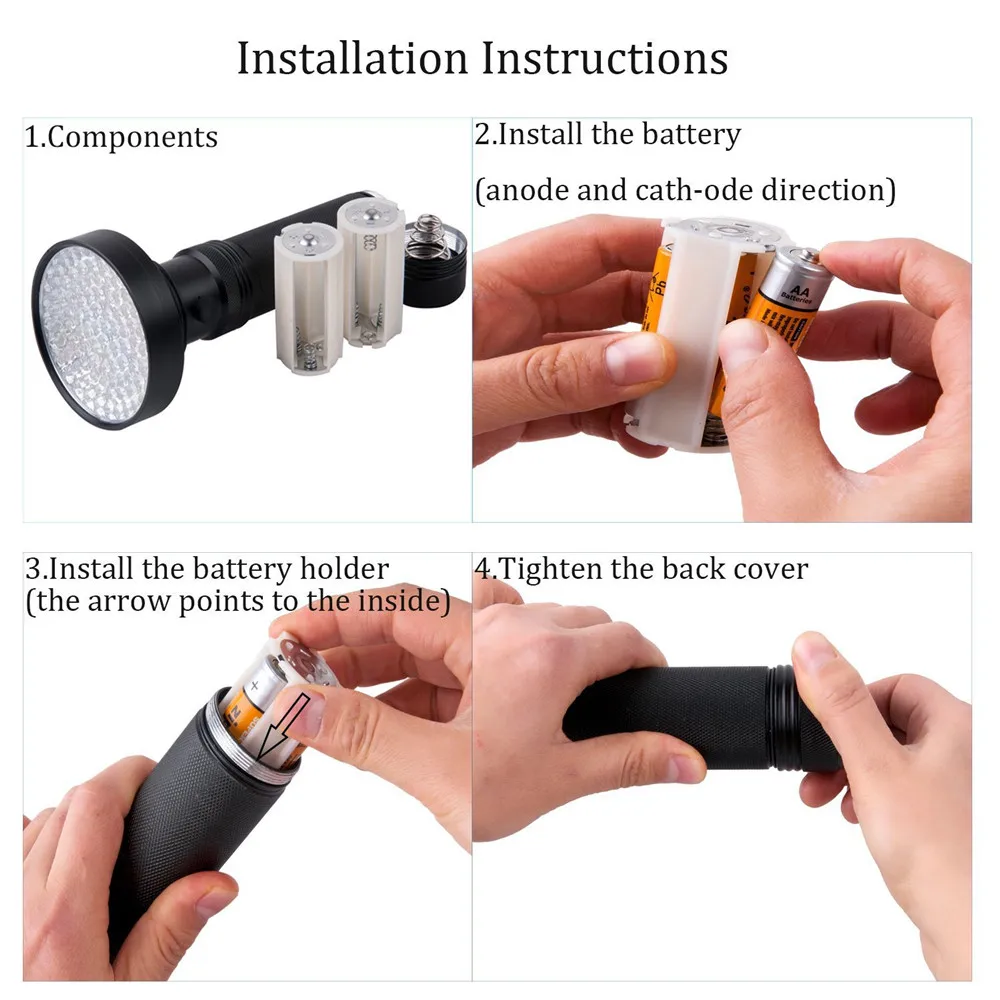 Super Bright 100 LED 395nm UV Blacklight Flashlights Ultraviolet Torch Flashlight Detector for Pet Urine Home & Hotel Inspection