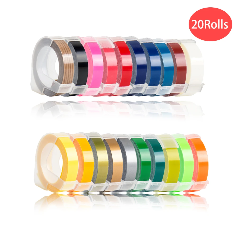 20Rolls 3D Embossing Tapes Compatible for Dymo Label printer tape 9mm Ribbon for dymo 12965 1610 Motex E101 Label Maker Machine