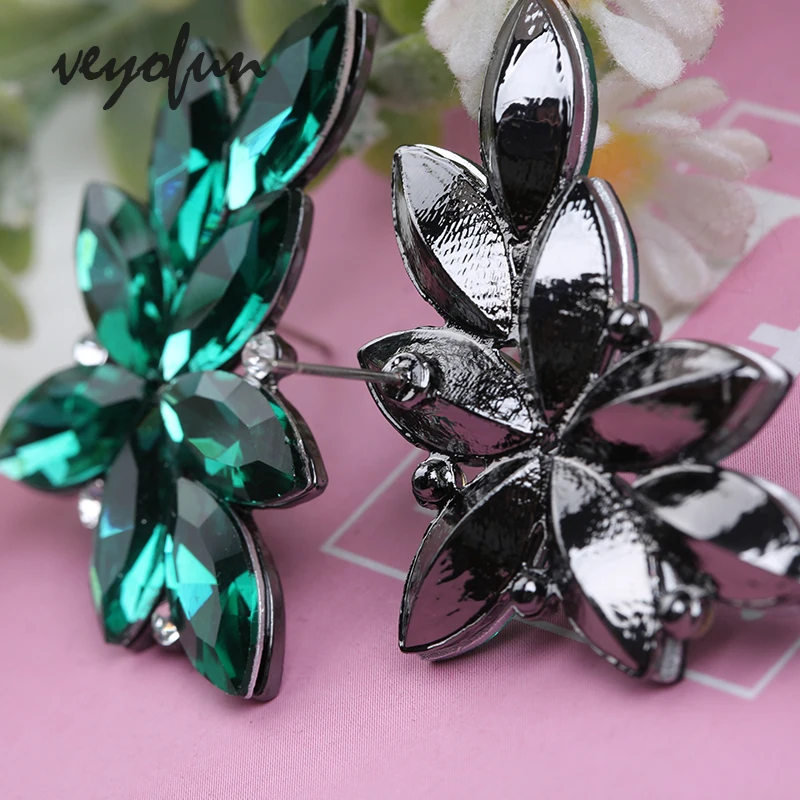 Veyofun Trendy Plant Crystal Stud Earrings for Women Symmetrical Design Accessories Jewelry Wholesale New