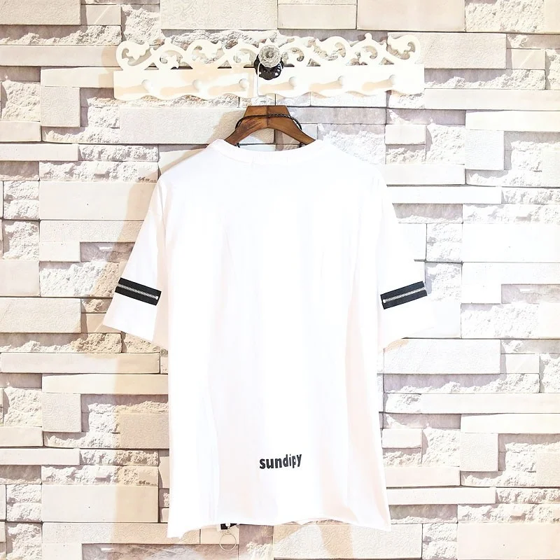 New Summer Casual Short Sleeve T-Shirts Men Designer Zipper O-Neck Pullover T Shirts Street Loose Black White Tops T Shirts