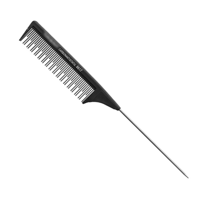 1Pcs Anti-static Carbon Fiber Comb Metal Pin Tail Combs Hairdressers Barbers Black Tail Comb Rat For Styling Hairdressing