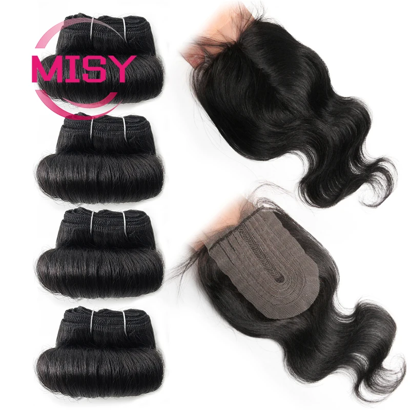 Kurze Lockige Menschliches Haar Bundles Mit Verschluss Brasilianische Natürliche Haar Bundles Mit Verschluss 4x1 T Teil Verschluss Nicht-remy Menschliches Haar – Detail 2