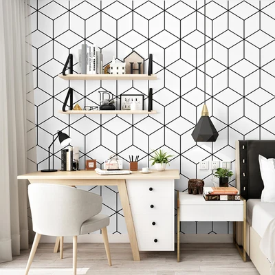

PAYSOTA Nordic Style Wallpaper TV Background Black And White Lattice Geometric Pattern Bedroom Lliving Room Modern Simple