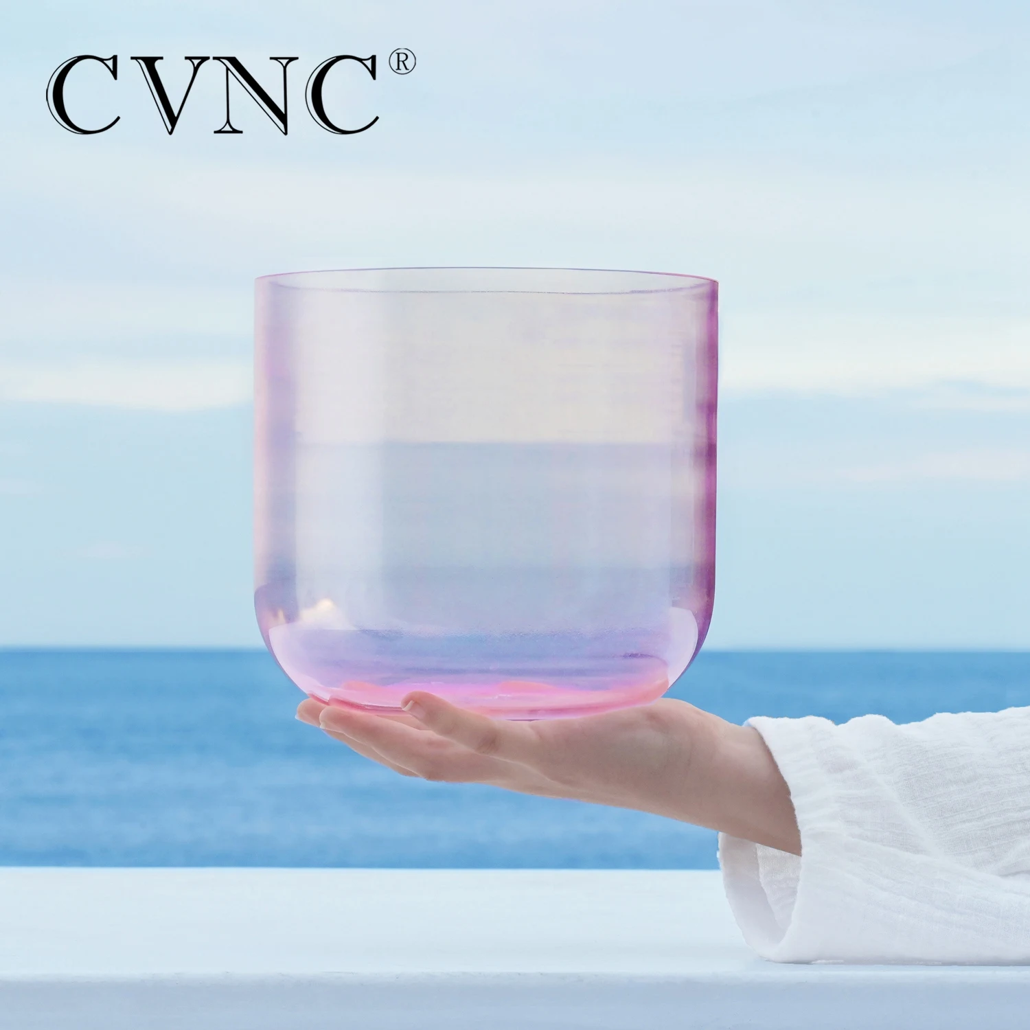 CVNC 7 Inch 432Hz Light Pink Clear Quartz Crystal Singing Bowl for Sound Healing and Meditation with Free Mallet