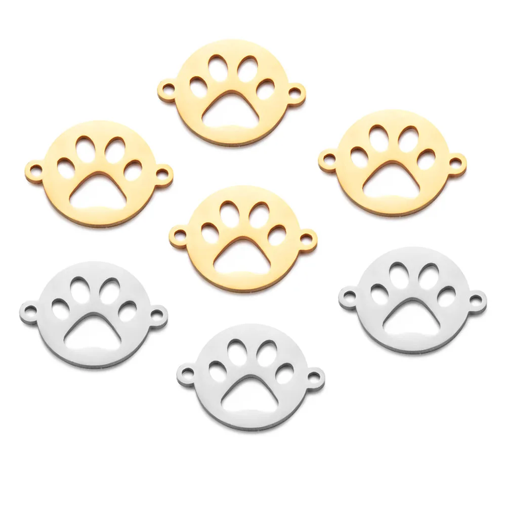 

10pcs/lot Paw Print Connectors Stainless Steel DIY Pet Necklace Bracelet Both Sides Polished Wholesale Jewelry Making Findings