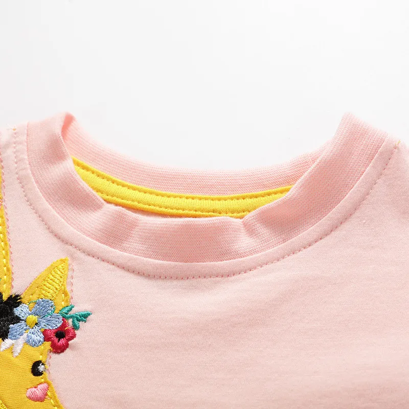 T-shirts d\'été en coton pour filles, hauts à manches courtes, avec animaux brodés, à la mode, pour enfants en bas âge