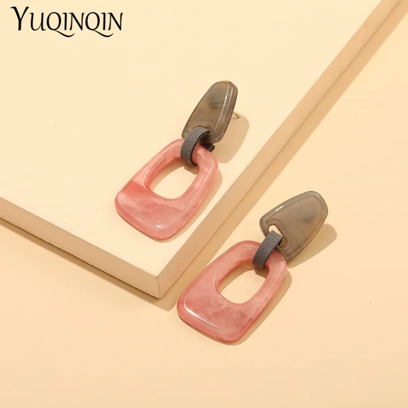 New Korean Acrylic Long Dangling Earrings for Women Trending Jewelry Big Geometric Resin Drop Earring Vintage Brincos for Girls