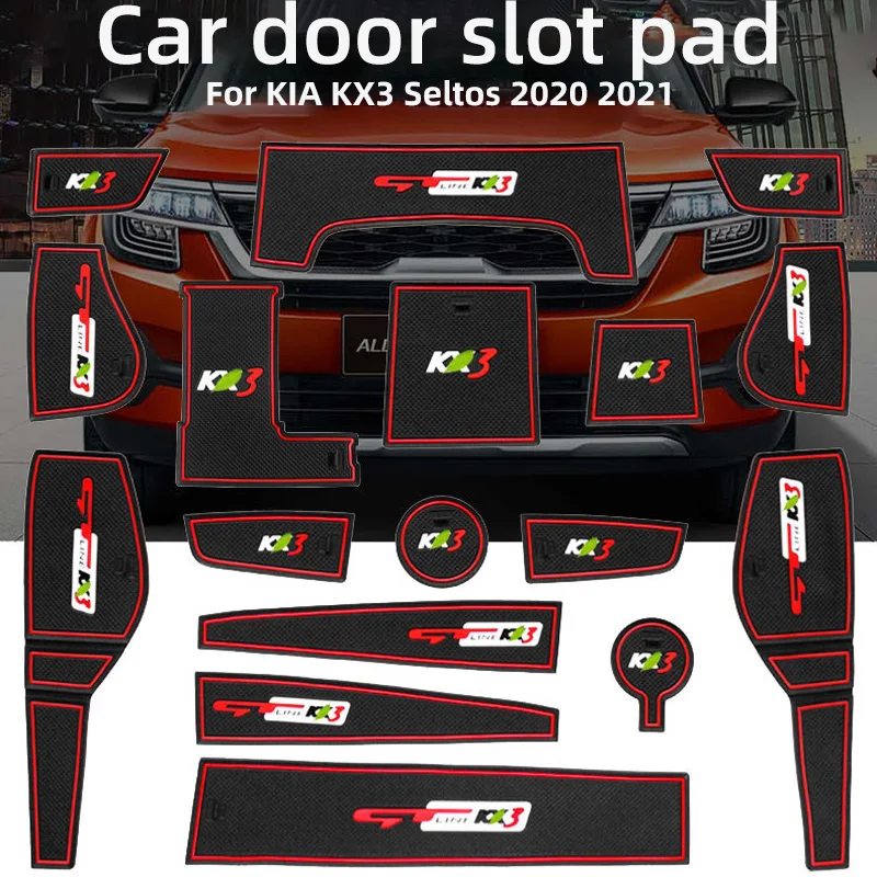 Car Gate Slot Pad For KIA KX3 Seltos 2015-2020 Non-slip Cup Anti Slip Door Groove Mat Interior Cars accessories