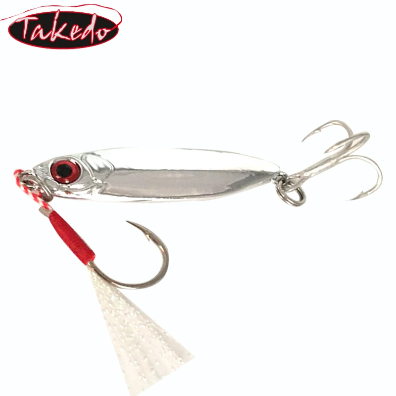 TAKEDO 10g 15g 20g Electroplate Jig Saltwater Jigging Lure Shore Cast Hook Swimbait Metal Hard Lure With Double Hooks For Tunas