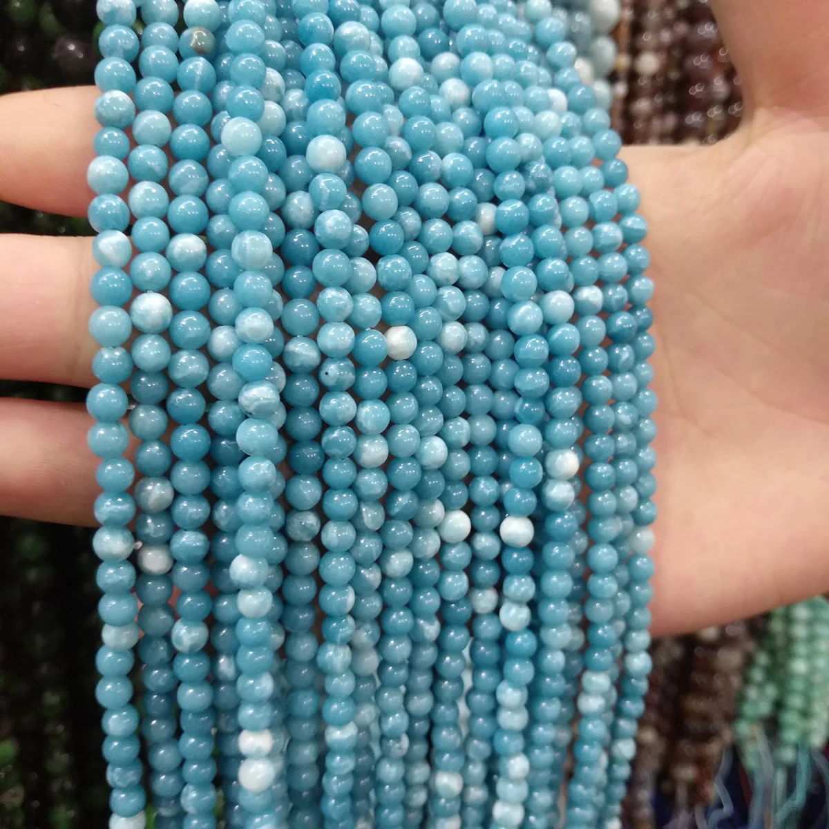 Designer Jewelry Stone Beads4/ 6/8/10/12mm Round Ball loose beads DIY Beading Findings Natural Larimar Stone Beads