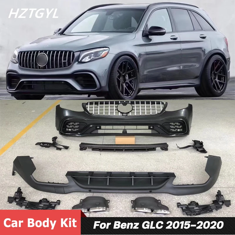 

PP Unpainted Car Body Kit Front Bumper Side Skirt Rear Diffuser With Exhaust Pipes For Benz GLC260 GLC200 300 Facelift AMG Style