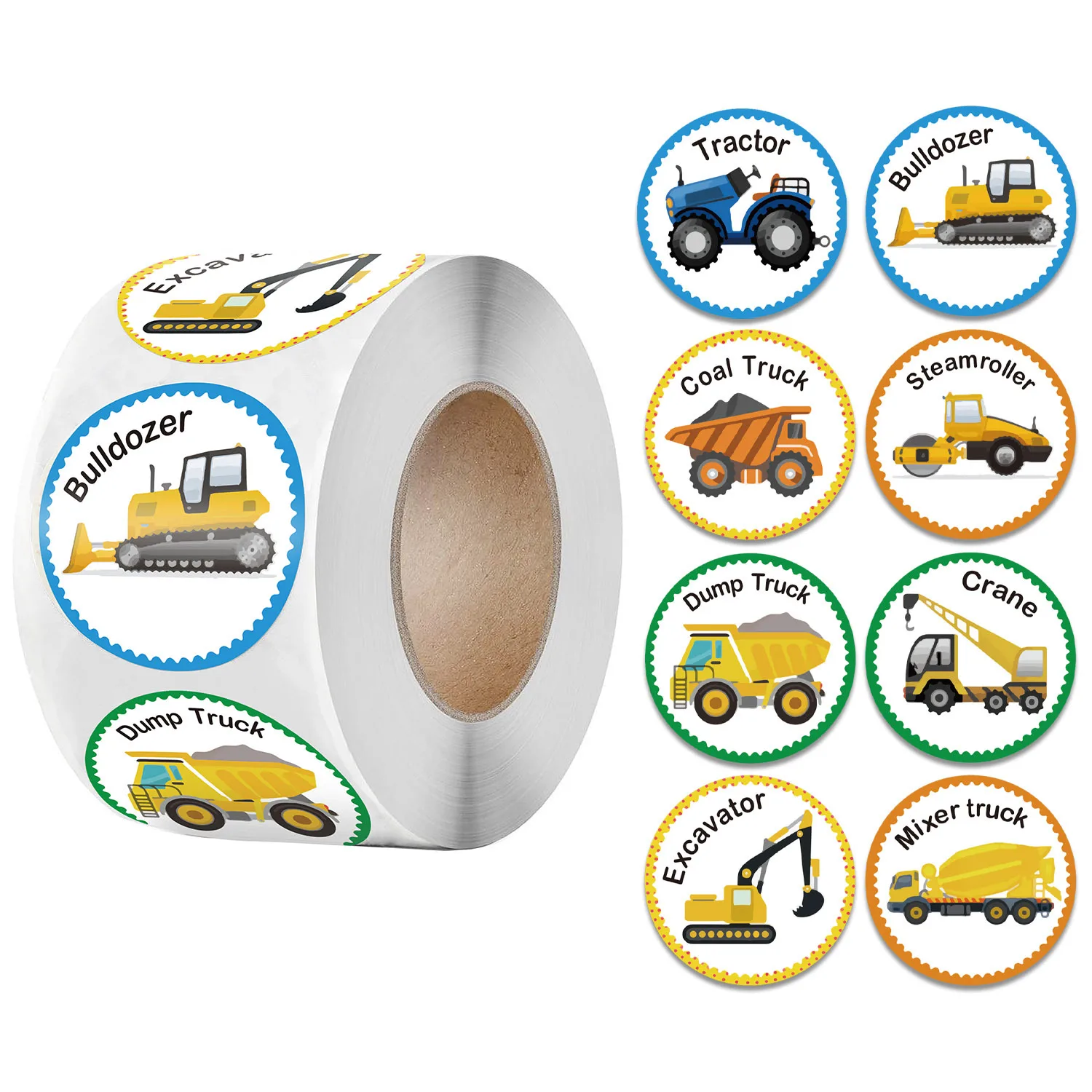 Cute Cartoon Reward Sticker for Kids, Round Sealing Labels, Ônibus, Tanque, Trem, Caminhão, 8 Carros Padrão, Incentivar, Crianças, 50-500Pcs