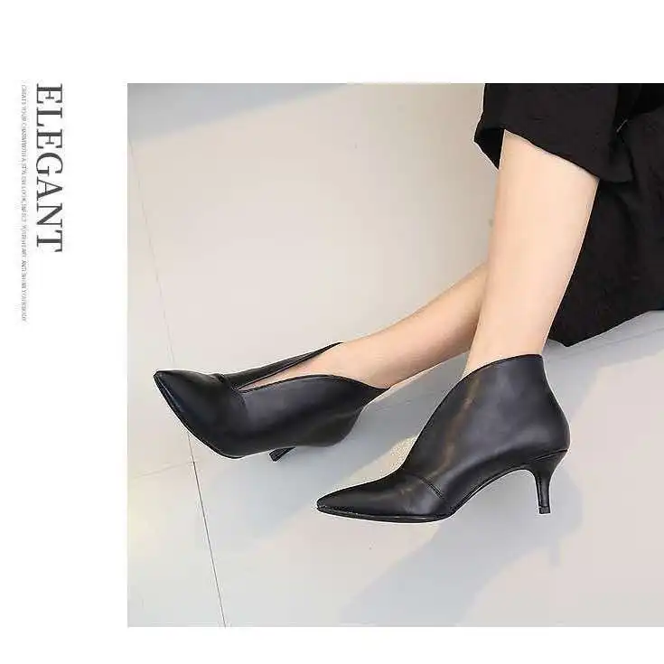 XGRAVITY New Pop Sexy Pointed Toe Girl Thin Heel Woman Boots Deep V Design Lady Fashion Shoes Elegant European Women Shoes S01