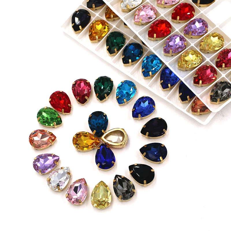 Clothing Accessories High Quality Glass Crystal Stones Teardrop Shape Gold Claw Setting Sew On Rhinestones Diy Garment/Shoes/Bag