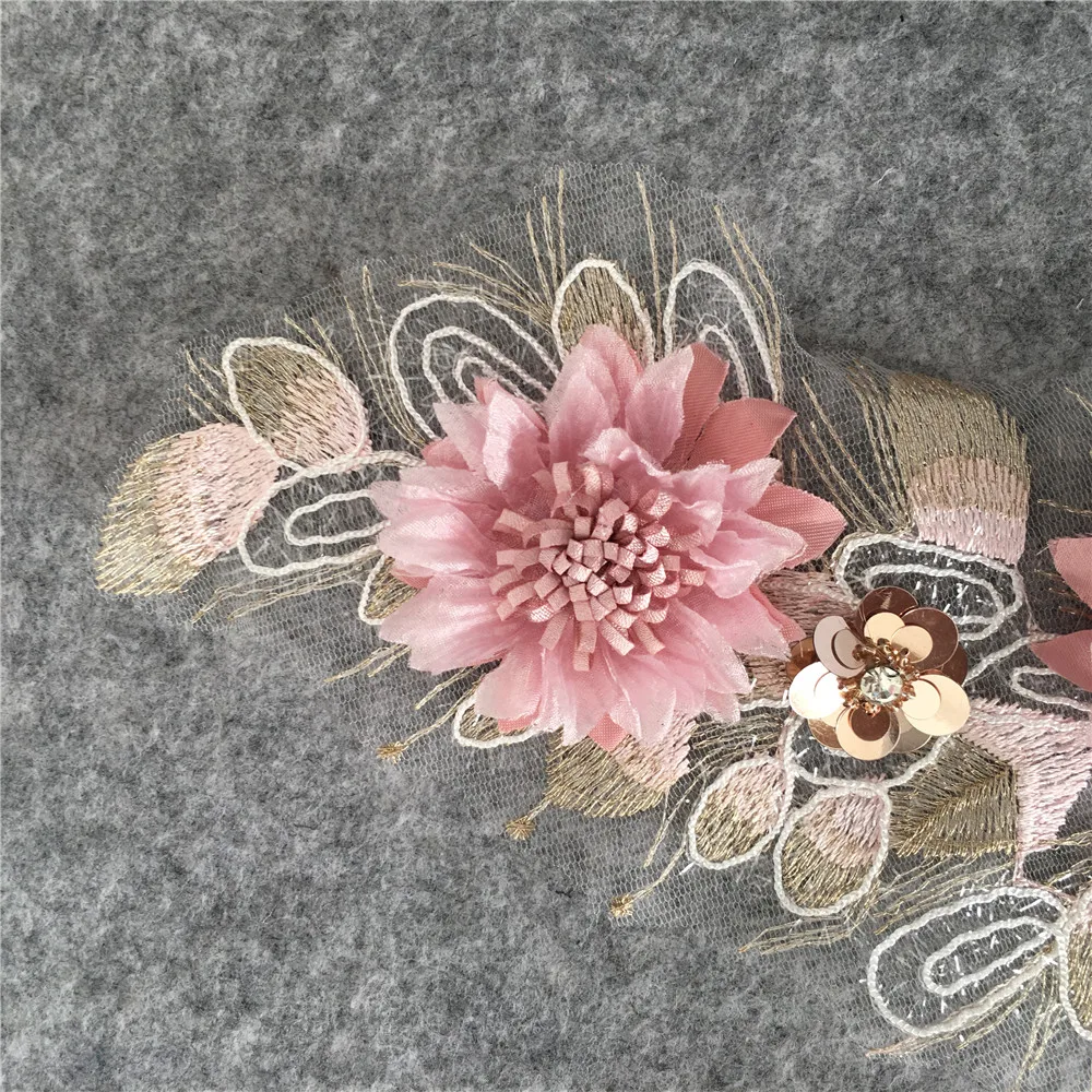 3D Flower Embroidery Lace fabric Venise Sequins Applique Lace Collar DIY Trim Lace and ornaments for sewing Dress Accessories