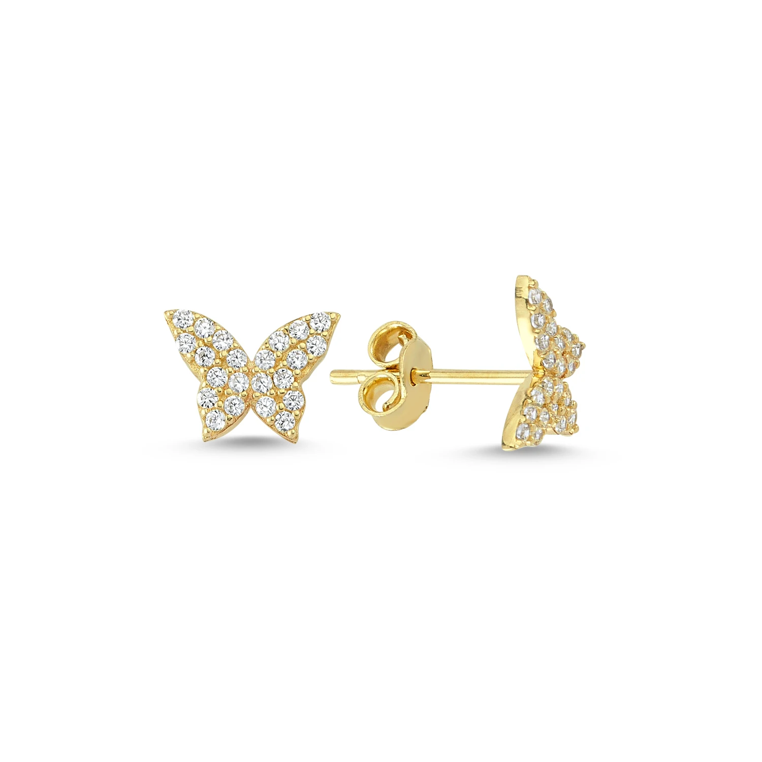 14K Real Gold Butterfly Stud Earrings