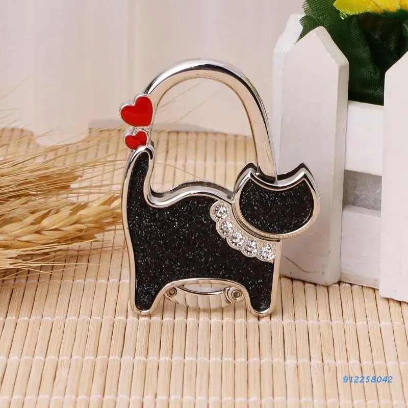 

Mini Foldable Table Handbag Hook Bag Purse Metal Holder Cat Shaped Hanger Cartoon Cat decoration the Thickness of Desktop