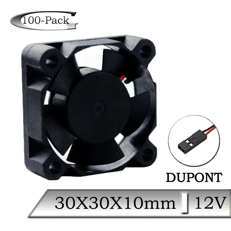 

100Pcs/Lot Gdstime DC 12V 30mmx10mm 30mm Dupont Brushless Silent Cooling Fan 3010S 3cm Mini Cooler 3D Printer Radiator Fan