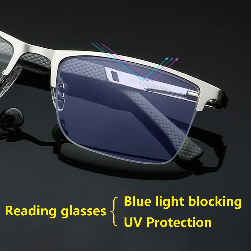 

Fashionable Business Anti Blue Light Reading Glasses Men Women UV Protection Presbyopic Glasses Metal Half Frame